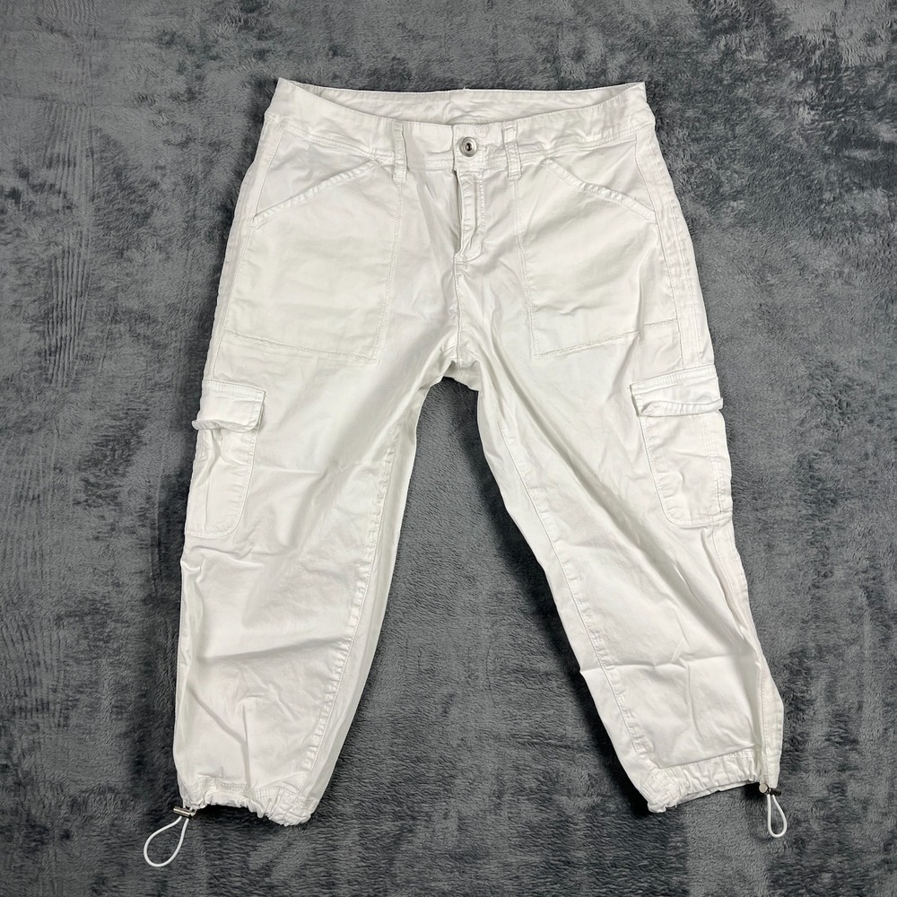 Time And Tru Capri Pants Womens 10 Beige Cotton Utility Pockets Drawcord Hem